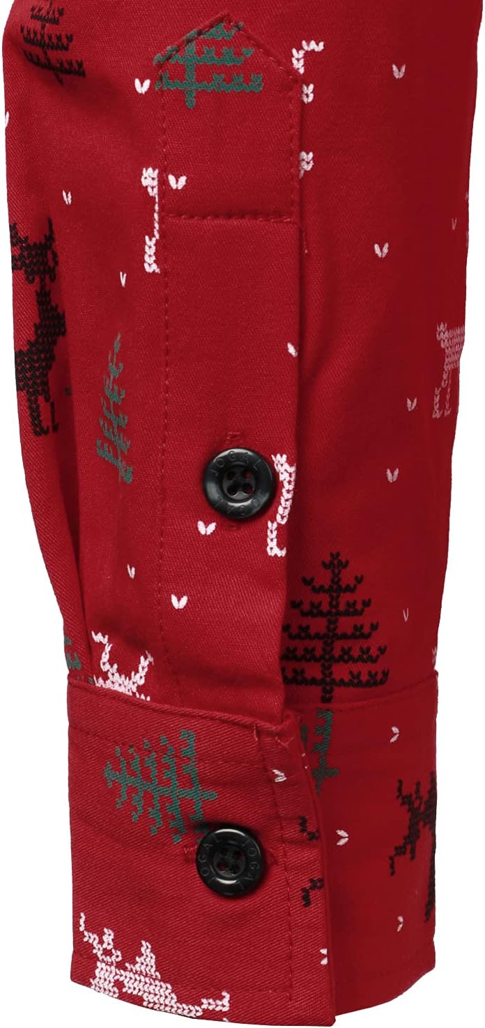 JOGAL Herren Funky Christmas Print Weihnachtsmann Hemd Langarm Button Up Freizeithemd Herren L Rot,