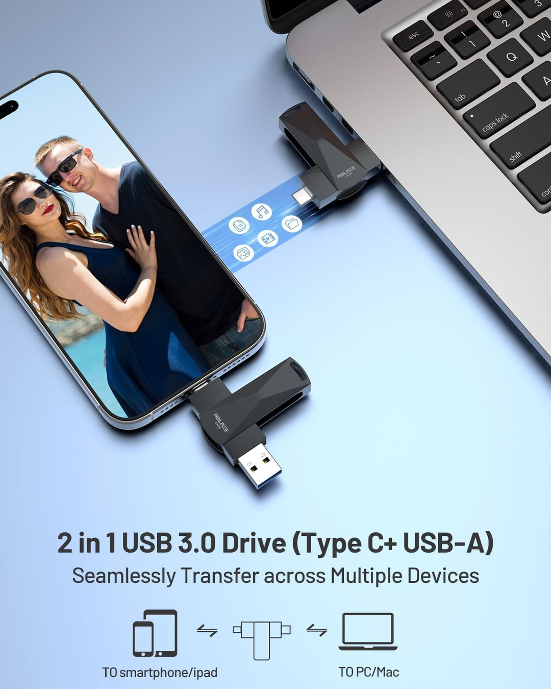 ABLAZE 128 GB USB C Stick, Dual USB 3.0 + Typ C, kompatibel mit iPhone 16/15, Android-Smartphones, C