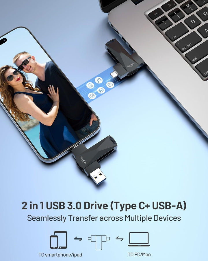 ABLAZE 256 GB USB C Stick, Dual USB 3.0 + Typ C, kompatibel mit iPhone 16/15, Android-Smartphones, C