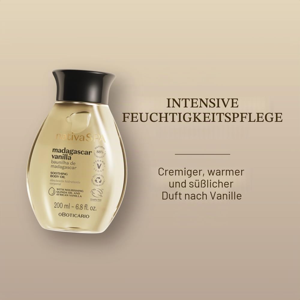 O Boticário Nativa SPA Vanilleöl-Set | 3 x Feuchtigkeitsspendendes Körperöl mit Duft, I Vegan Körper
