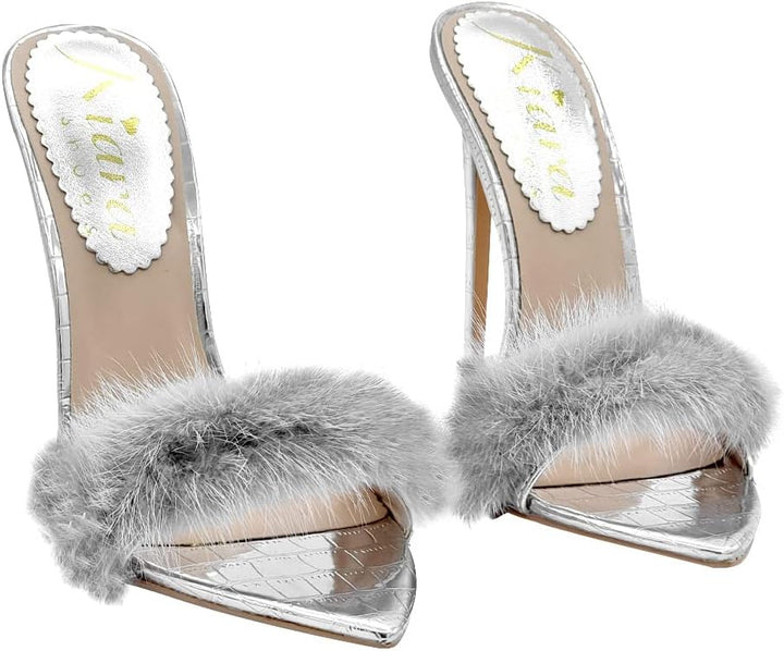 Sandalen mit spitzer Zehenpartie und silbernem Absatz - Made in Italy - KC14 ARGENTO (39 EU, SILBER)