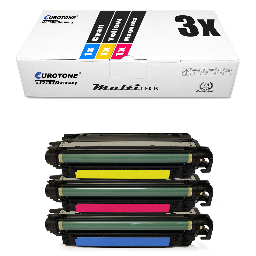 3X Eurotone kompatibler Toner für HP Color Laserjet CP 3525 wie CE251A-53A CE251A-CE253A Color Set a