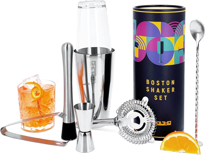 Boston Shaker Set Cocktailshaker Profi, Geschenk für Frauen Männer, Cocktail Shaker Edelstahl Glas,