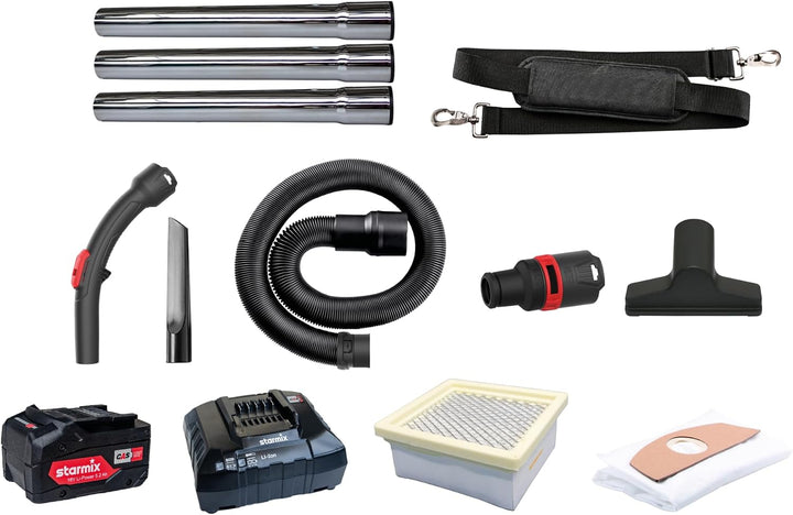 Starmix Akku Nass Trockensauger Set Smart L 18V - Industriesauger Staubklasse L mit Tragegurt flexib