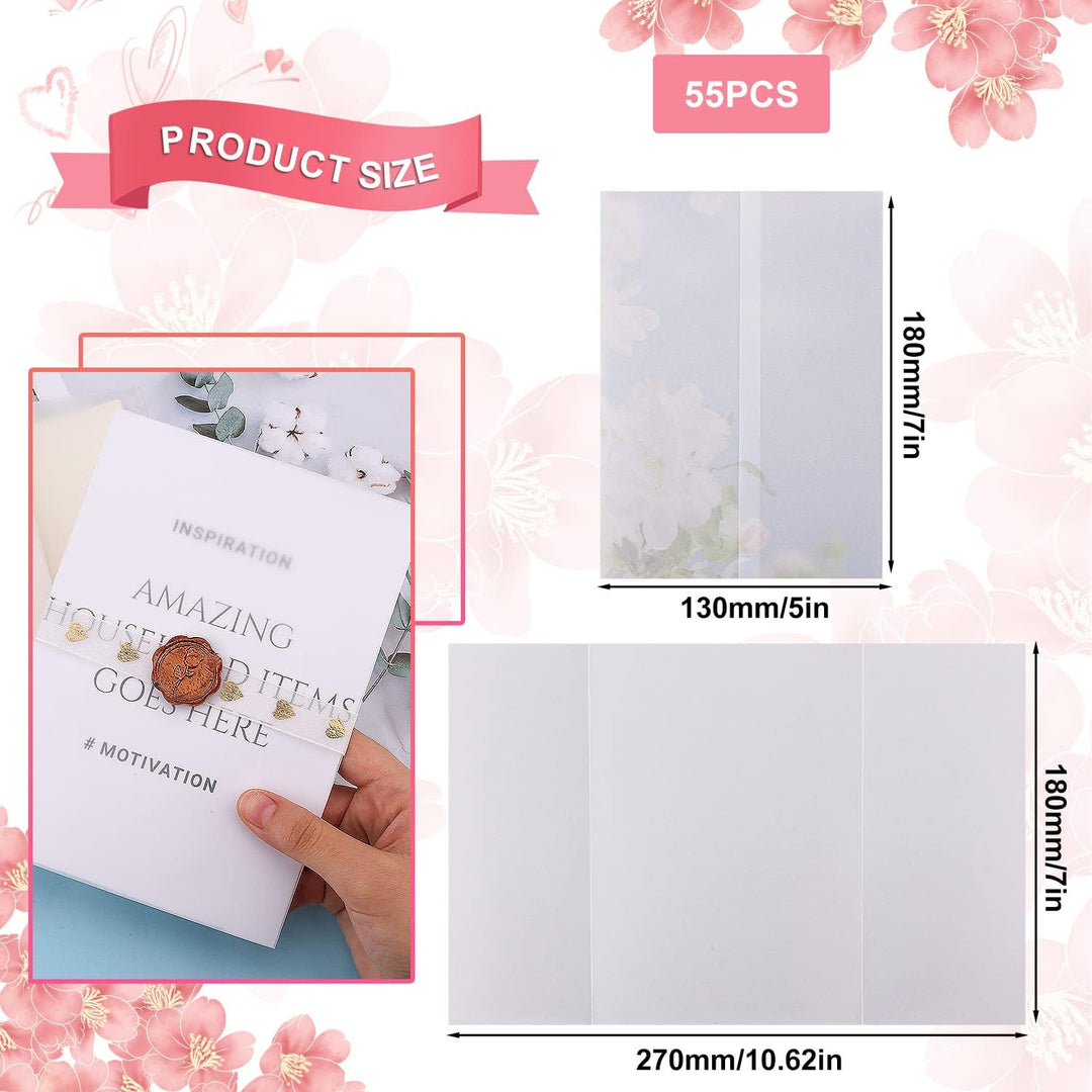 55 Stück Pergamenthüllen für Einladungen im Format 13x18cm, Vorgefaltet Vellum Jacket Durchscheinend