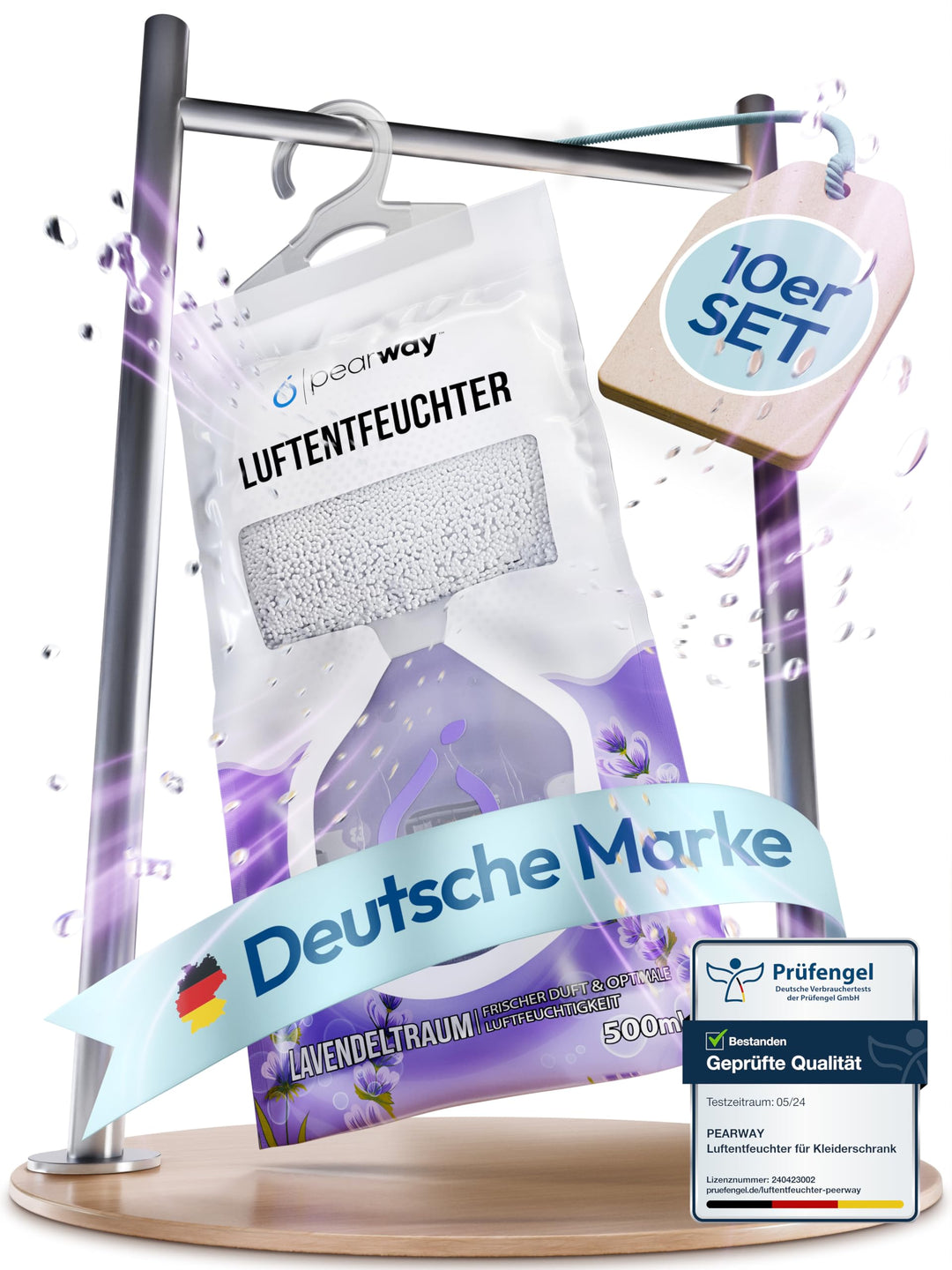 PEARWAY 10x Schrank Entfeuchter 500ml I Feuchtigkeits Beutel mit Schrankduft I Entfeuchter Schrank I