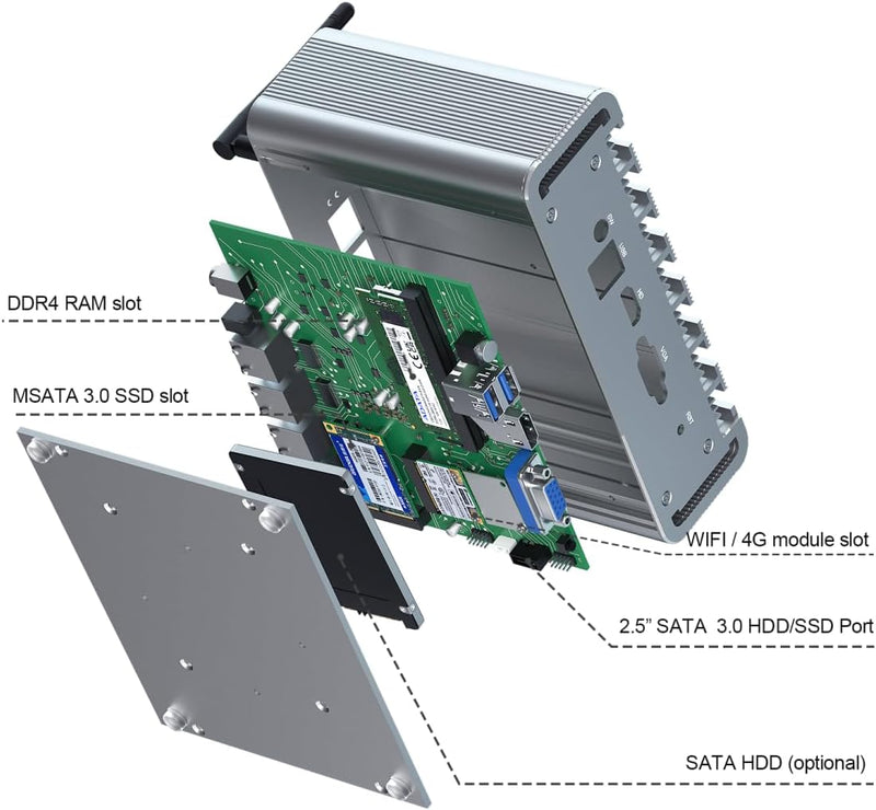 VENOEN Micro Firewall Appliance Fanless Mini PC 4 LAN, Firewall Mini PC Celeron J4125,4 x I225-V NIC