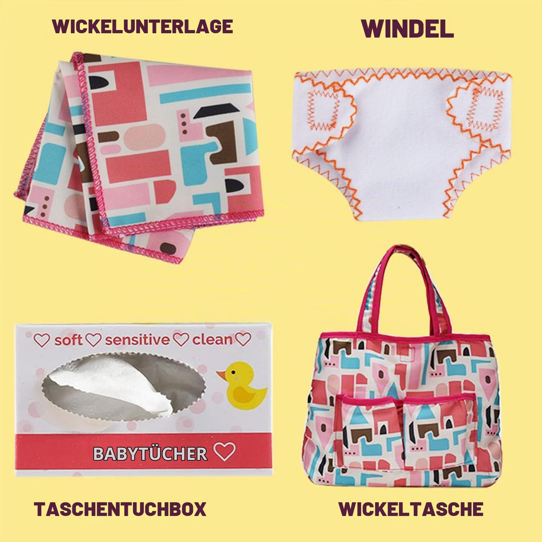 13-Teile Puppenzubehör, Fütter &amp; Pflege Set Mit Windeltasche, Puppenwindel, Magischen Fläschchen, Wi