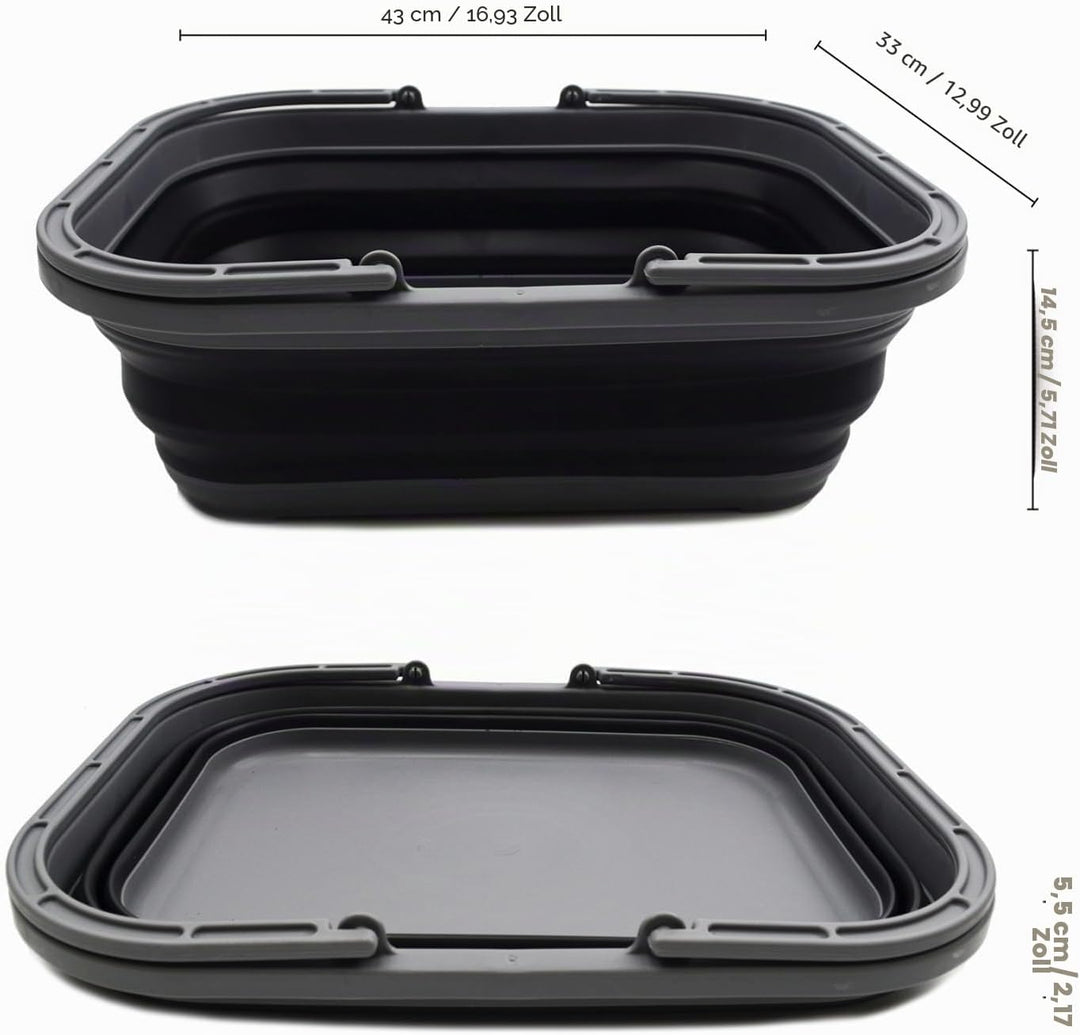 SAMMART 12L Collapsible Basket with Handle (Grey/Black, 2) Grey/Black 2, Grey/Black 2