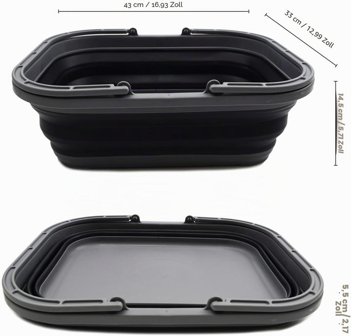 SAMMART 12L Collapsible Basket with Handle (Grey/Black, 2) Grey/Black 2, Grey/Black 2