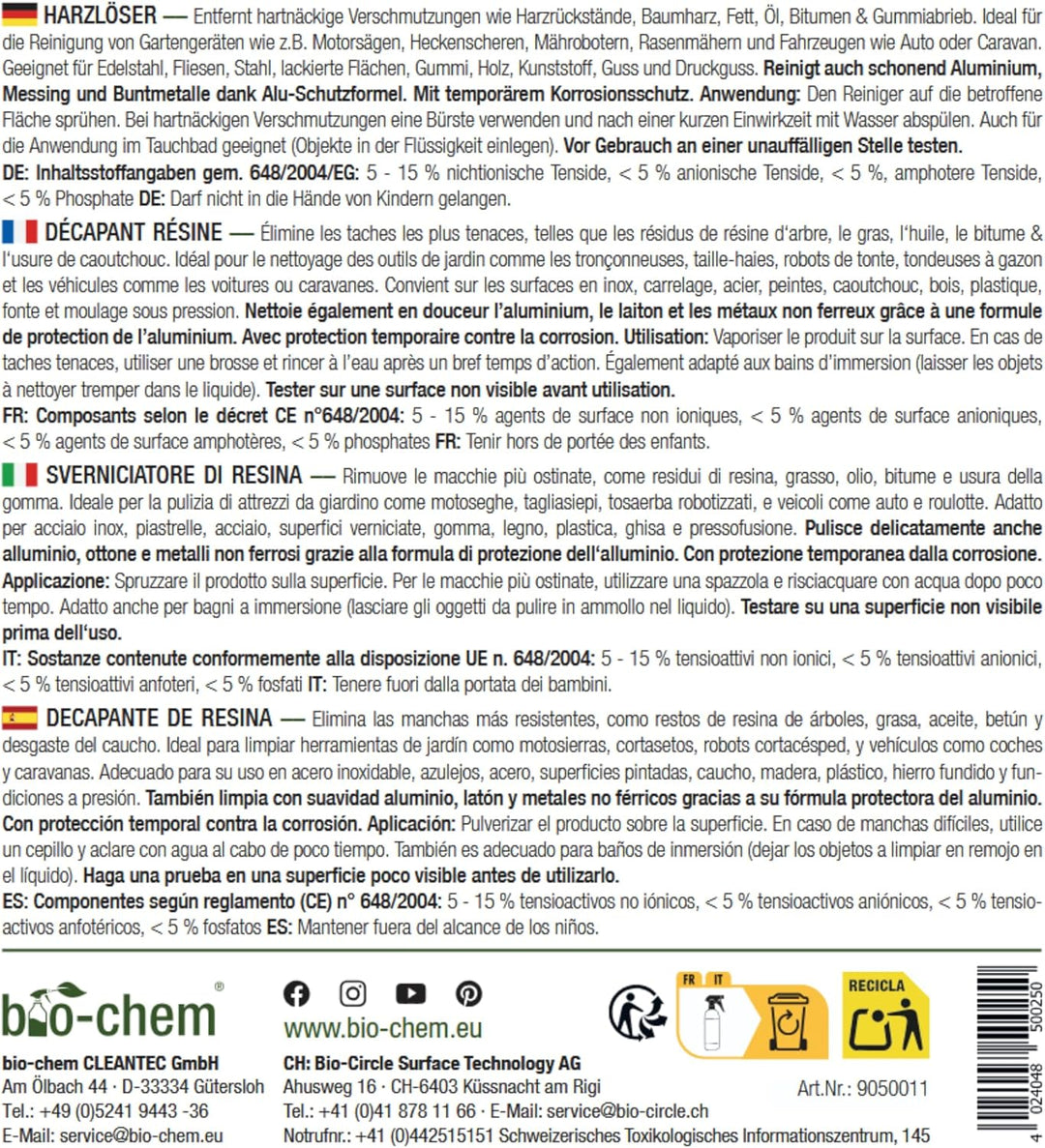 bio-chem Harzlöser 5 Liter Kanister - Schnellwirkender Harzentferner mit erstklassiger Lösekraft - F
