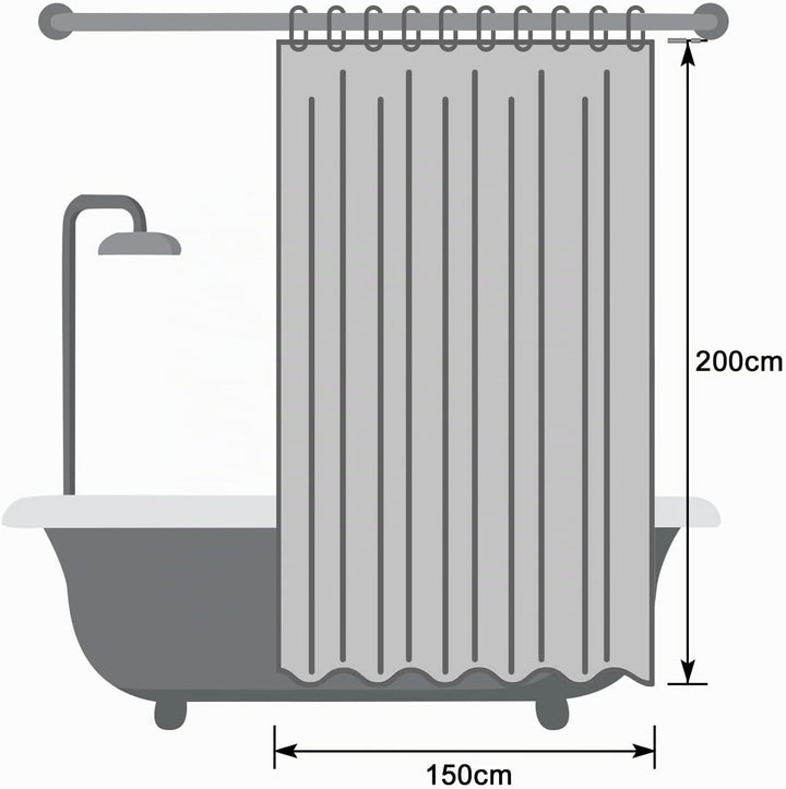 EurCross Weiss Schmal Duschvorhang 150x200 Textil Stoff Anti-Schimmel Badevorhang, Wasserdicht Wasch