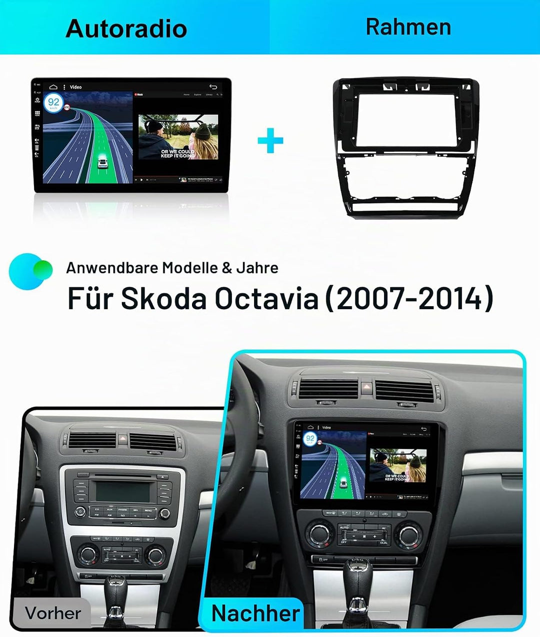 Android 15 [2G+64G] Autoradio Passt für Skoda Octavia (2006-2014) - Eingebautes CarPlay Android Auto