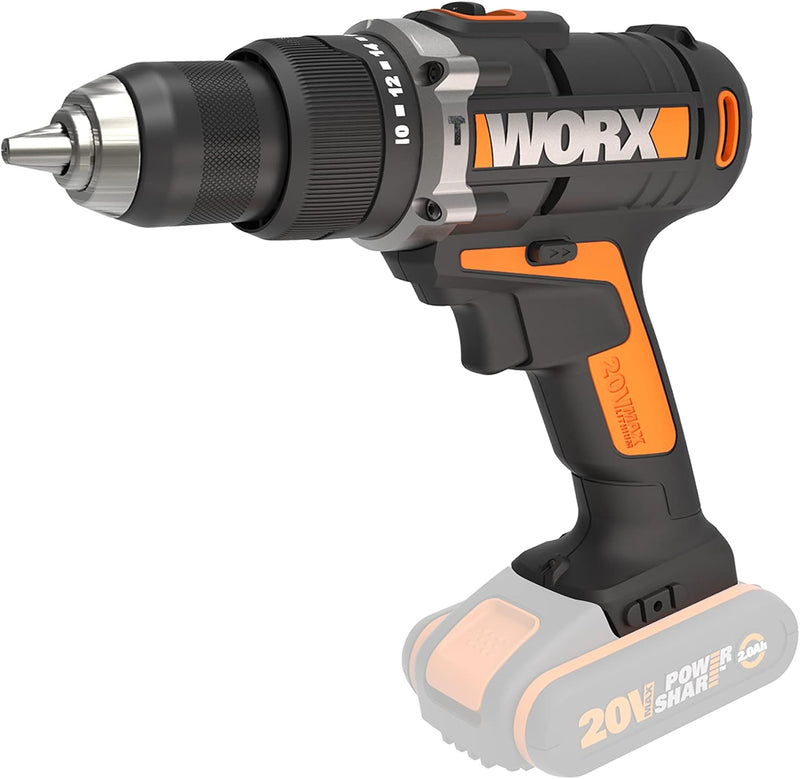 WORX WX372.9 Akku Schlagbohrschrauber 20V - 50Nm, 2-Gang-Getriebe & LED-Licht - zum Schrauben, Bohre