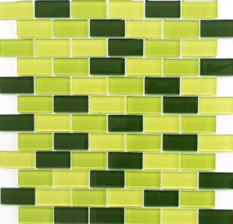 Mosaik Brick Crystal mix hellgrün/grün/dunkelgrün Glasmosaik Transluzent Transparent 3D, Mosaikstein