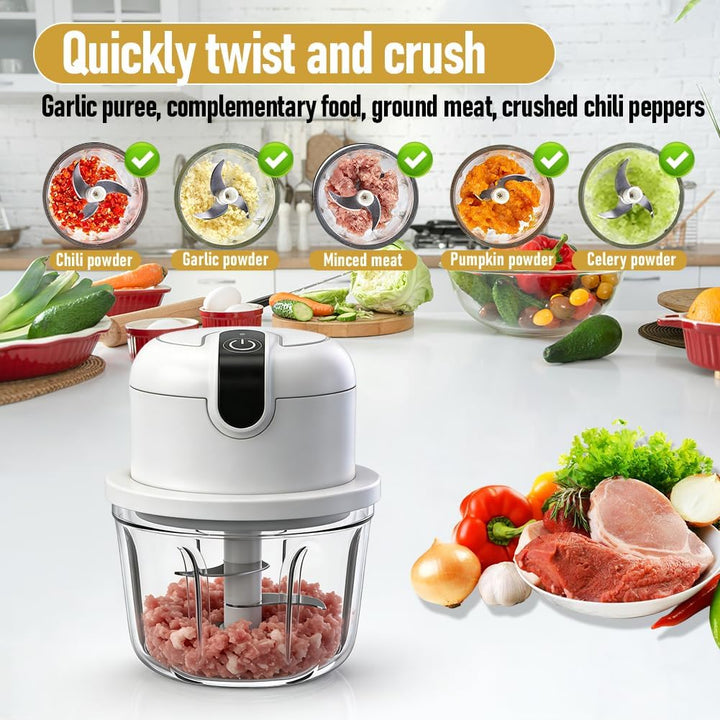 Zwiebel Zerkleinerer Elektrisch Mini, 350ml Zwiebelschneider Elektrisch USB Aufladung Kabelloser Kle
