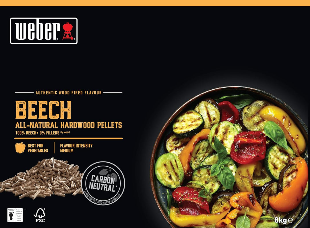Weber Holzpellets - Buchenholz (8kg), perfekt zum Räuchern von Gemüse, 100% natürliche Holzpellets,