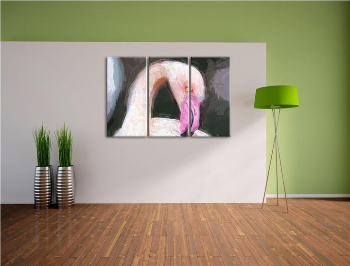 Flamingo beim Putzen Spezial 3-Teiler Leinwandbild 120x80 Bild auf Leinwand, XXL riesige Bilder fert