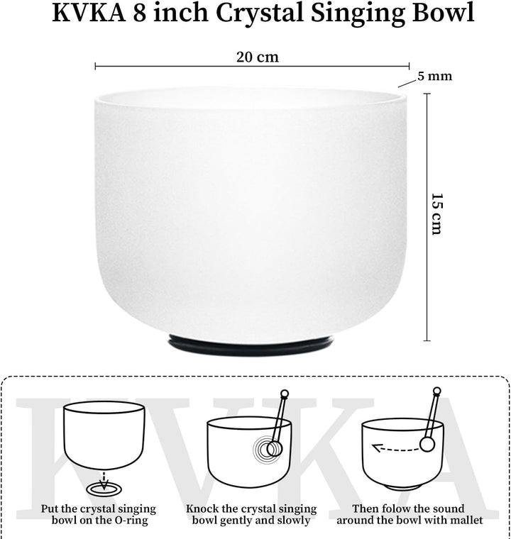 KVKA 528hz Klangschalen, 8 inch C note White Crystal Singing Bowl Chakra Singing Bowl for Sound Heal