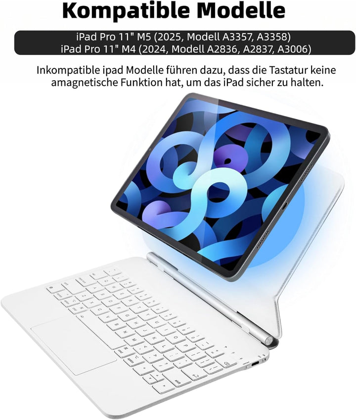Magic Keyboard Hülle für iPad Pro 11 Zoll M4 2024 / M5 2025, Magnetische Tastaturhülle mit Multi-Tou