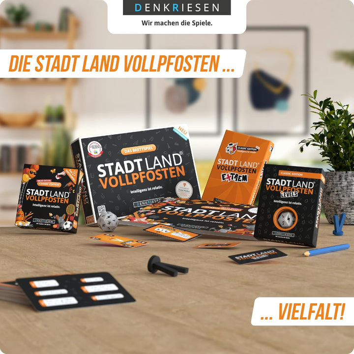 DENKRIESEN - Stadt Land Vollpfosten® Das Brettspiel | Grundspiel inkl. Junior Erweiterung | Ab 8 Jah