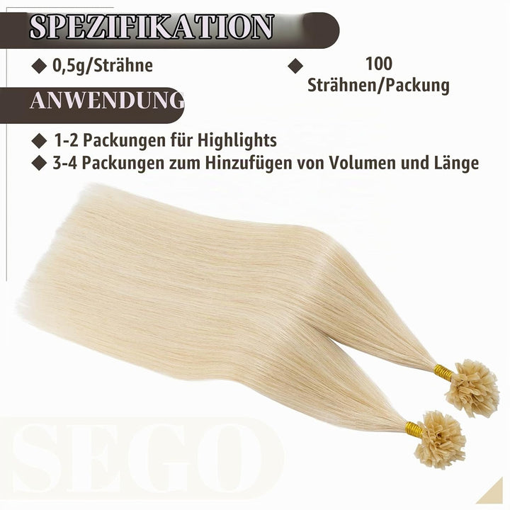SEGO Bondings Extensions Echthaar 0.5g/Strähnen 100 Strähnen Haarverlängerung Keratin U-Tip Glue 100
