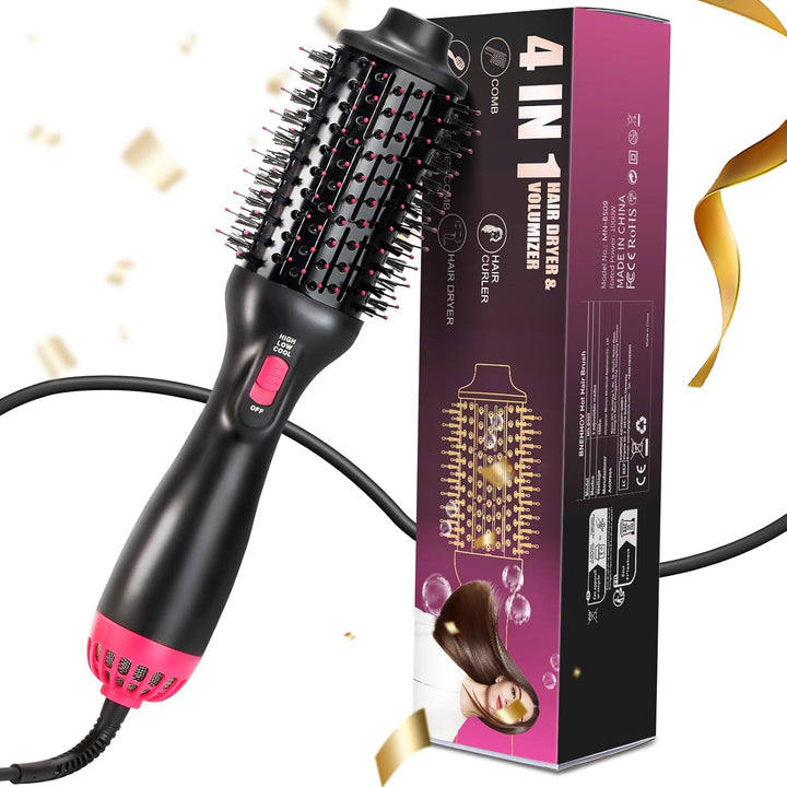 Warmluftbürste Rundbürstenföhn, One-Step Föhnbürste zum Haartrockner 4 In 1 Heissluftbürste mit 3 ei