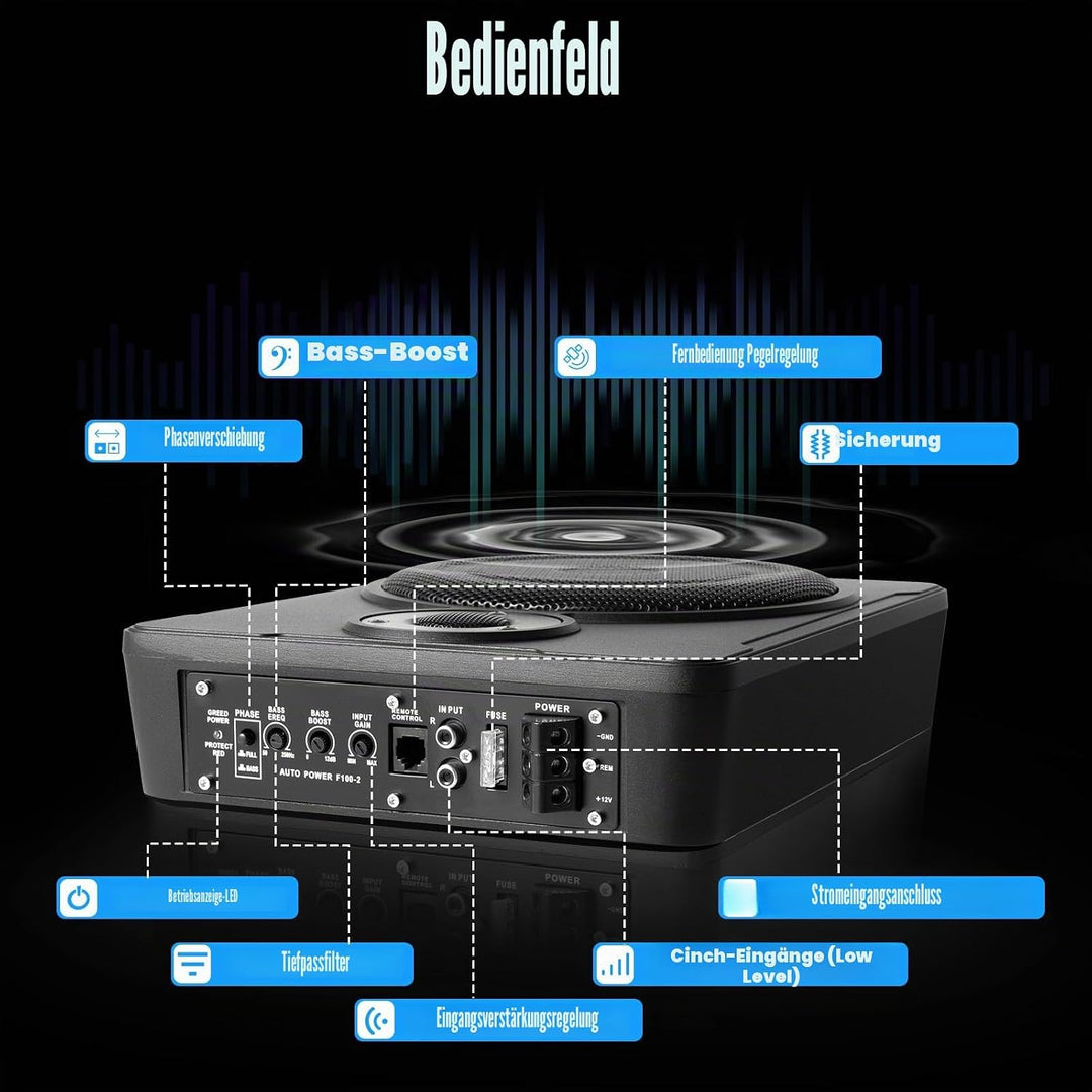 Subwoofer Auto mit Dualmodus, Ultradünner Aktiv 8 Zoll Aktivsubwoofer mit LED Anzeigeleuchte, Auto U