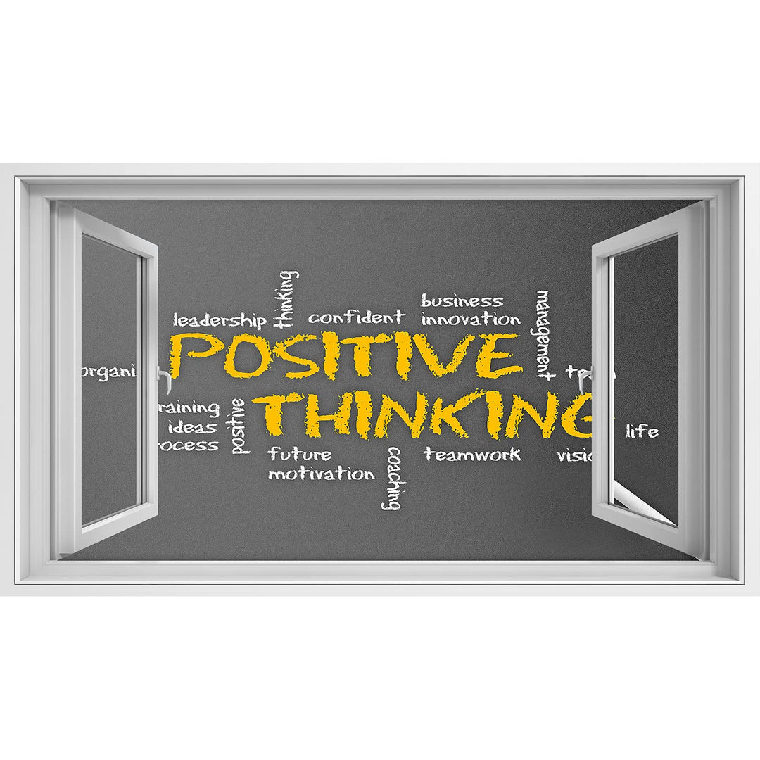 islandburner Bild auf Leinwand Fensterblick Positive Thinking Dunkle Kreidetafel mit Einer positiv d