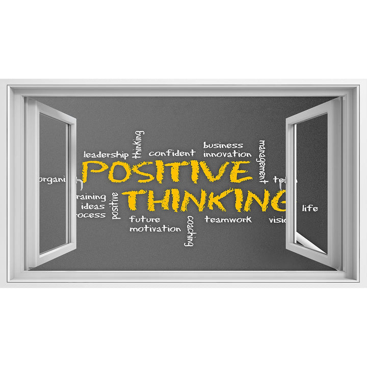 islandburner Bild auf Leinwand Fensterblick Positive Thinking Dunkle Kreidetafel mit Einer positiv d
