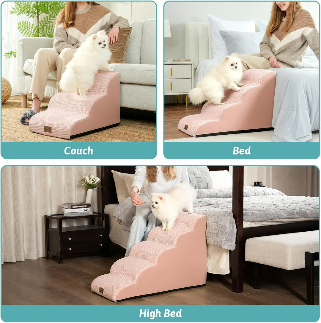 COZY KISS Hundetreppe für Kleine Hunde, Haustiertreppe für Couch aus Hochdichtem Schwamm, Hunde Trep