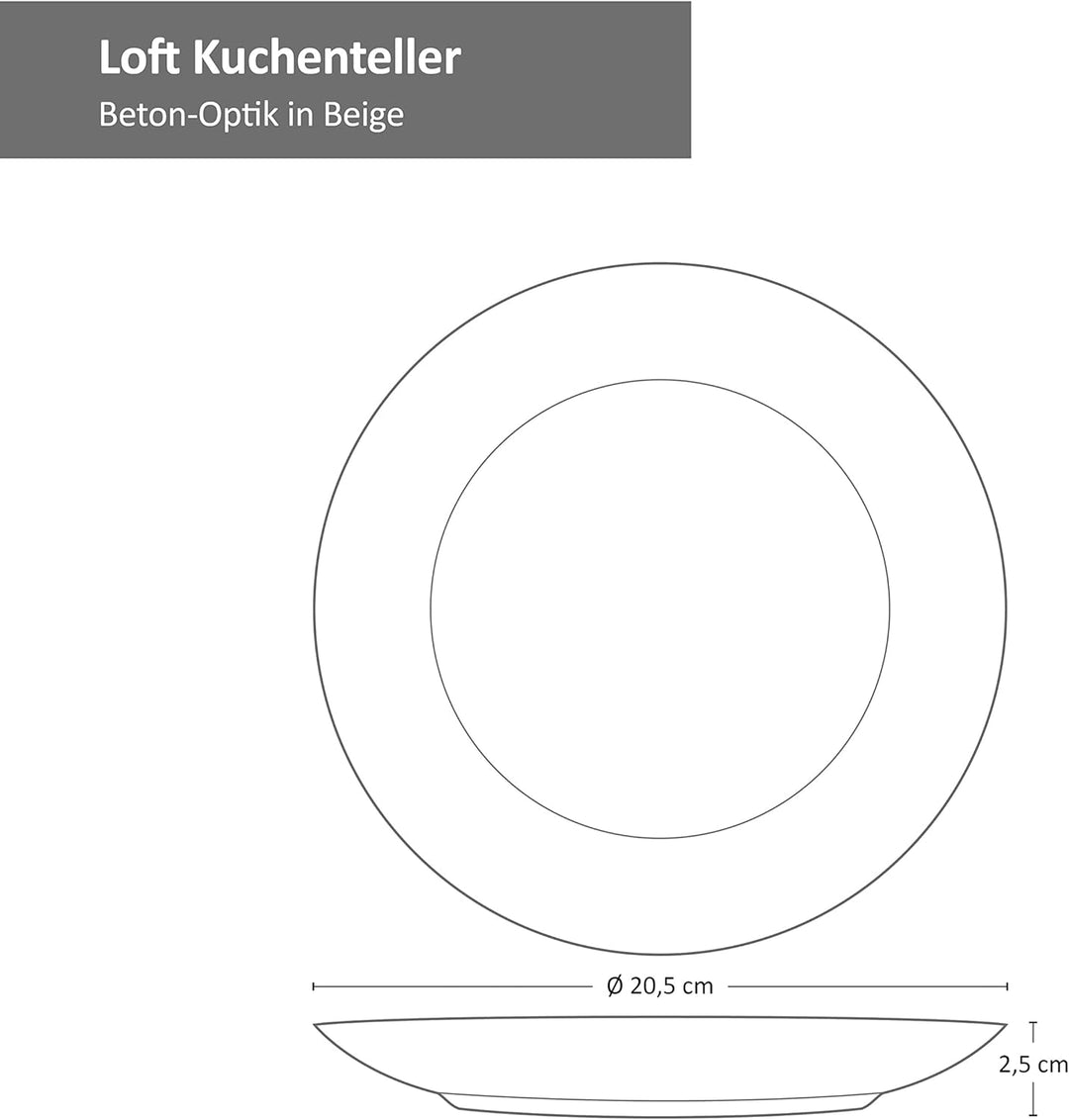 Van Well Loft 4er Frühstücks-/Dessert-/Kuchenteller-Set Industrial-Style I Ø 20,5 cm I Beigefarbener