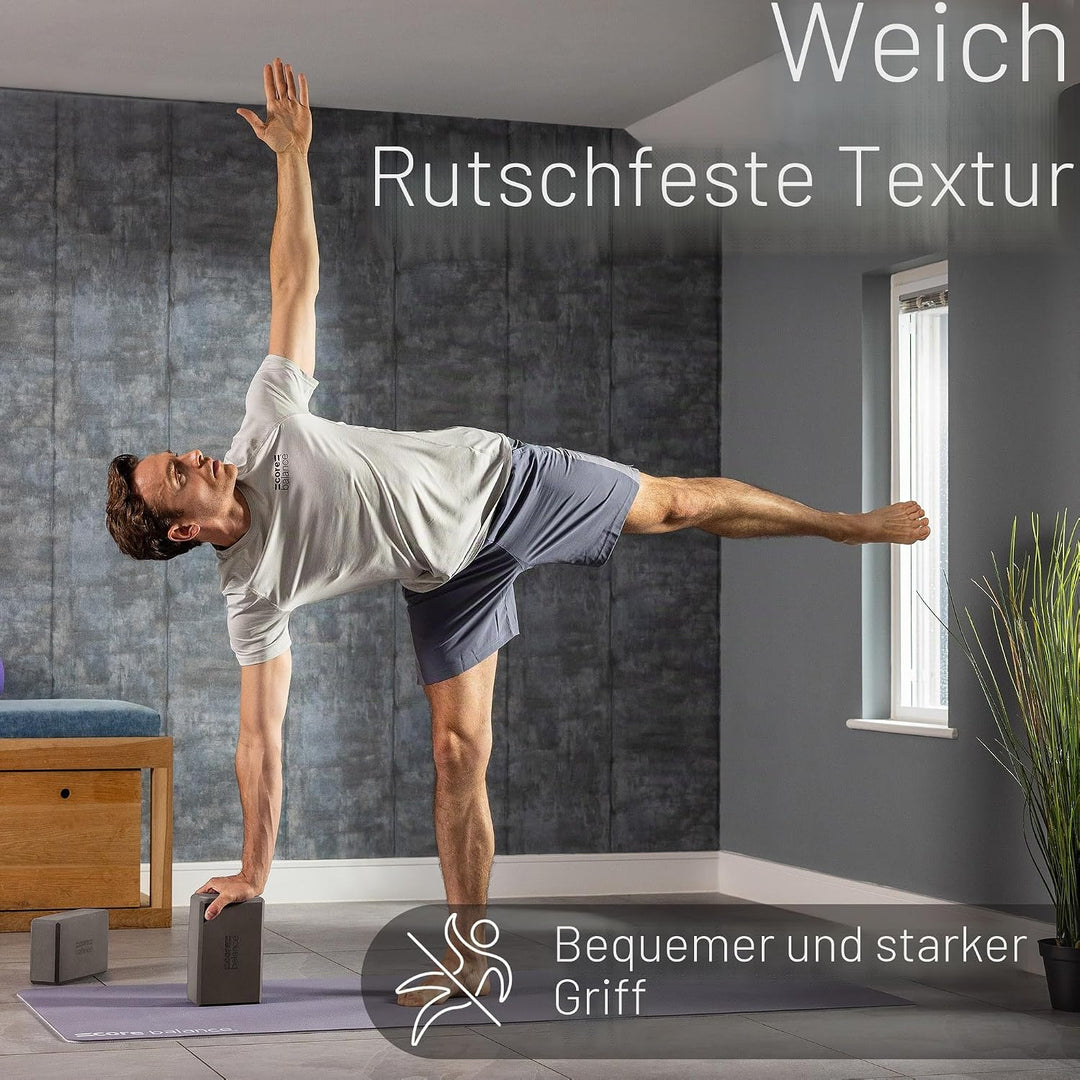 Core Balance Yoga Blocks im Doppelpack & GRATIS Yoga-Gurt, 2 STK. Eva Schaumstoff-Blöcke, robust & l