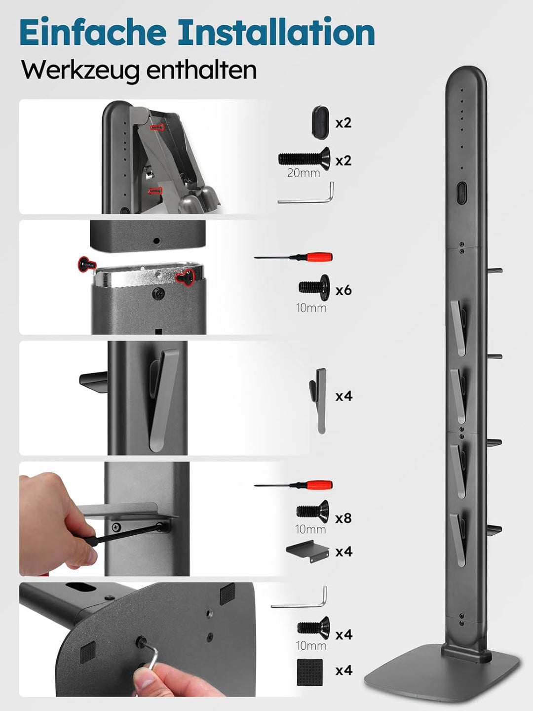 Ständer kompatibel mit Dyson G5 V15 V12 V11 V10 V8 V7 V6,Metall Halterung mit 4 Haken & 4 Regale für