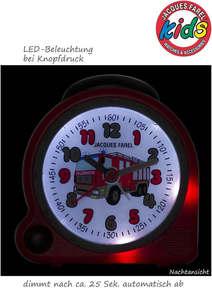 JACQUES FAREL HappySound Kinderwecker mit Melodie Soundwecker Rot mit Feuerwehr Sound Tatütata, Laut