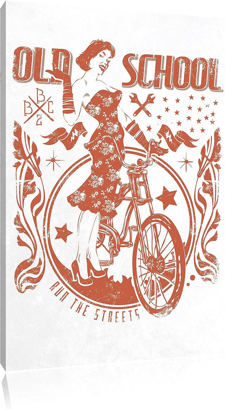 Pixxprint Old School White Bild auf Leinwand, XXL riesige Bilder fertig gerahmt mit Keilrahmen, Kuns