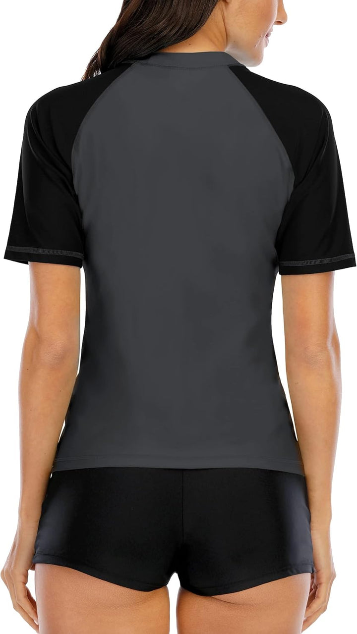 Halcurt UV Shirt Damen Kurzarm Rash Guard UPF 50+ Schwimmshirt Schnell Trocknender Badeshirt M-XXL L