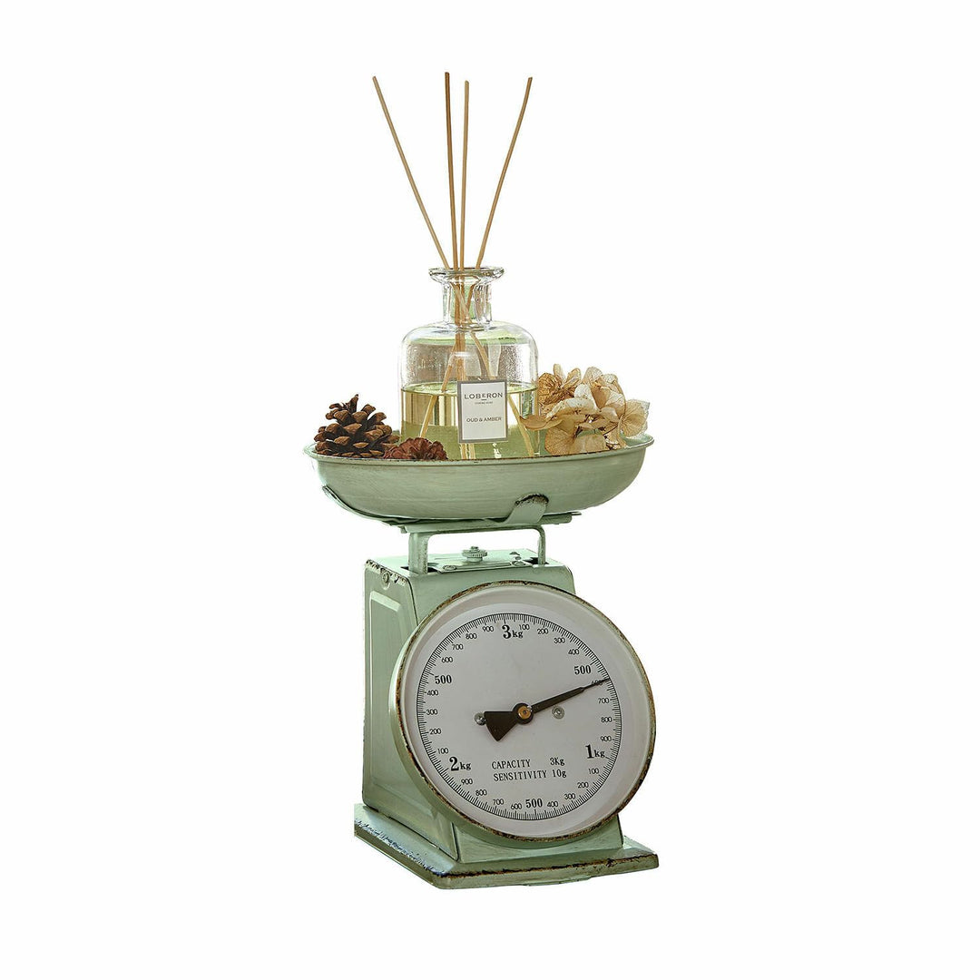 LOBERON Küchenwaage Dorianza – Funktional & Dekorativ, präzise Waage bis 3 kg, Antikgrün, Retro-Stil