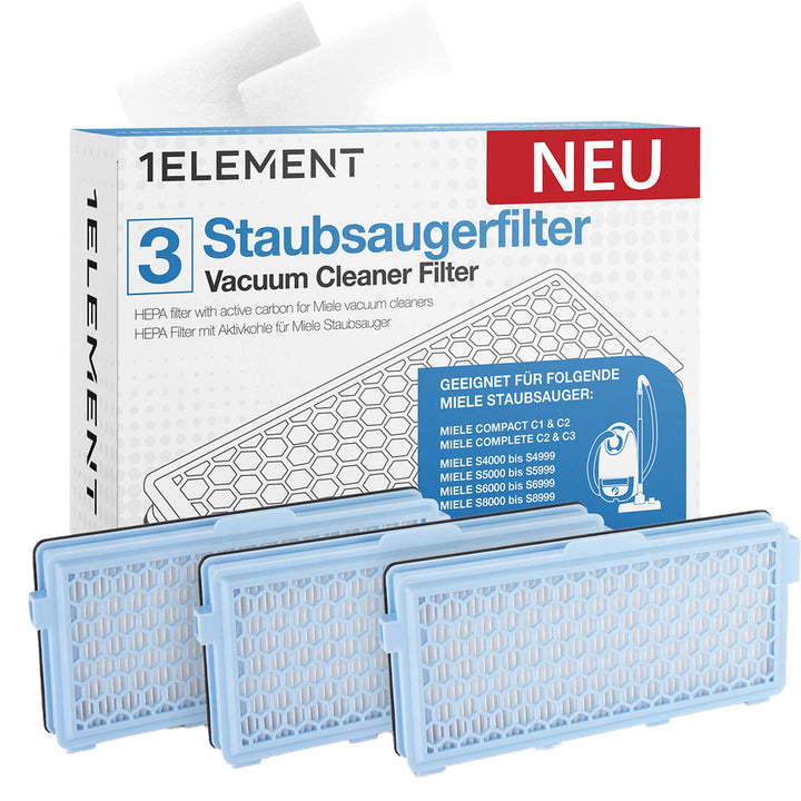 3 Filter für Miele Staubsauger [Compact C1 & C2, Complete C2 & C3, S8340] – 3 HEPA Filter und 3 Moto