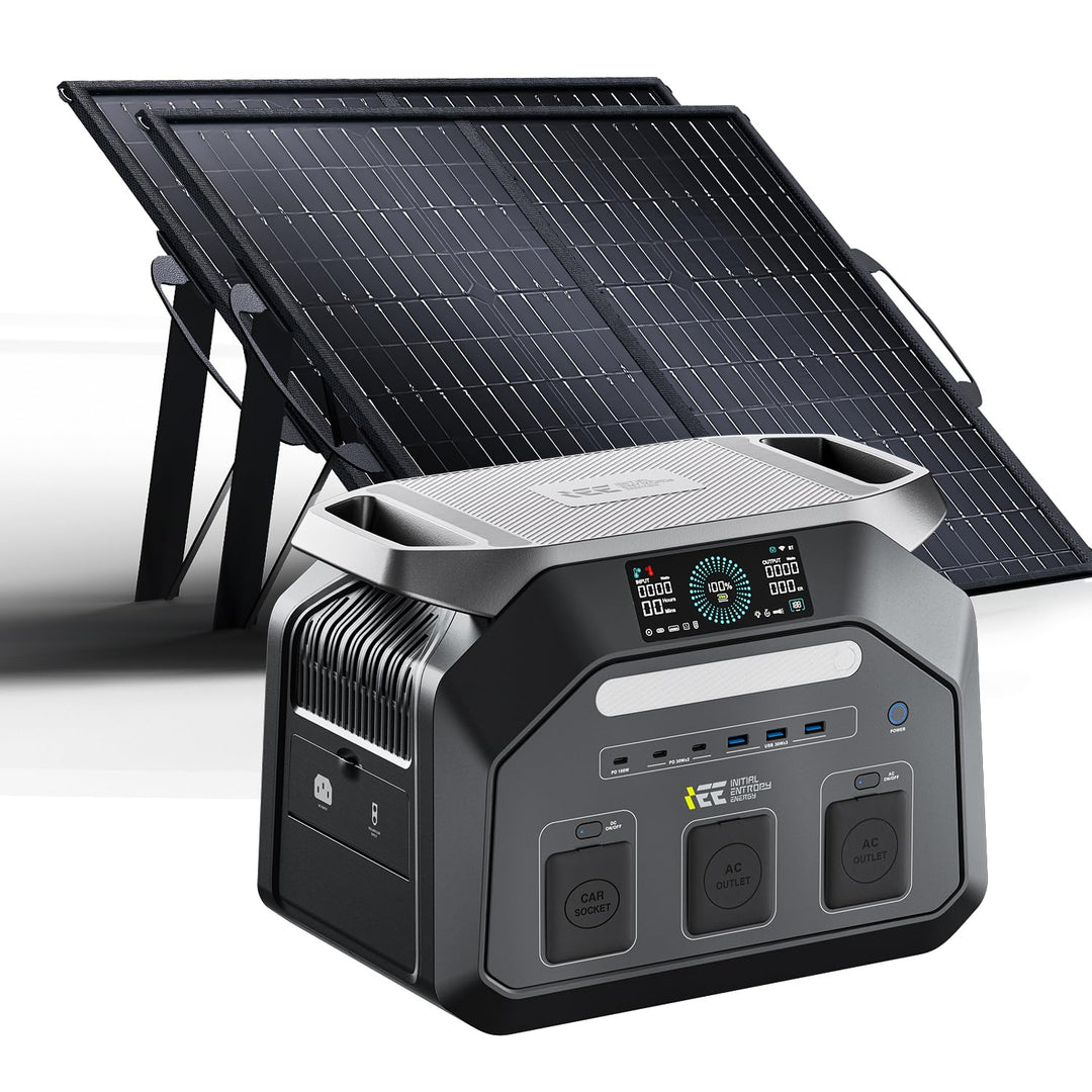 IEE P1800 Tragbare Powerstation 1800W/1024Wh LiFePO4 mit 2x100W Solarpanel | Solargenerator, 0–80% i