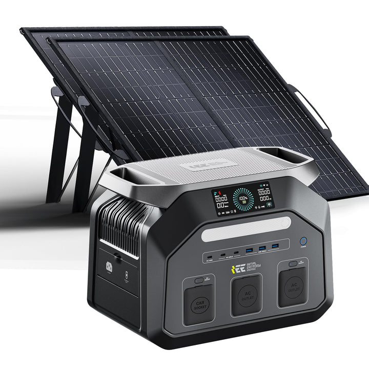 IEE P1800 Tragbare Powerstation 1800W/1024Wh LiFePO4 mit 2x100W Solarpanel | Solargenerator, 0–80% i