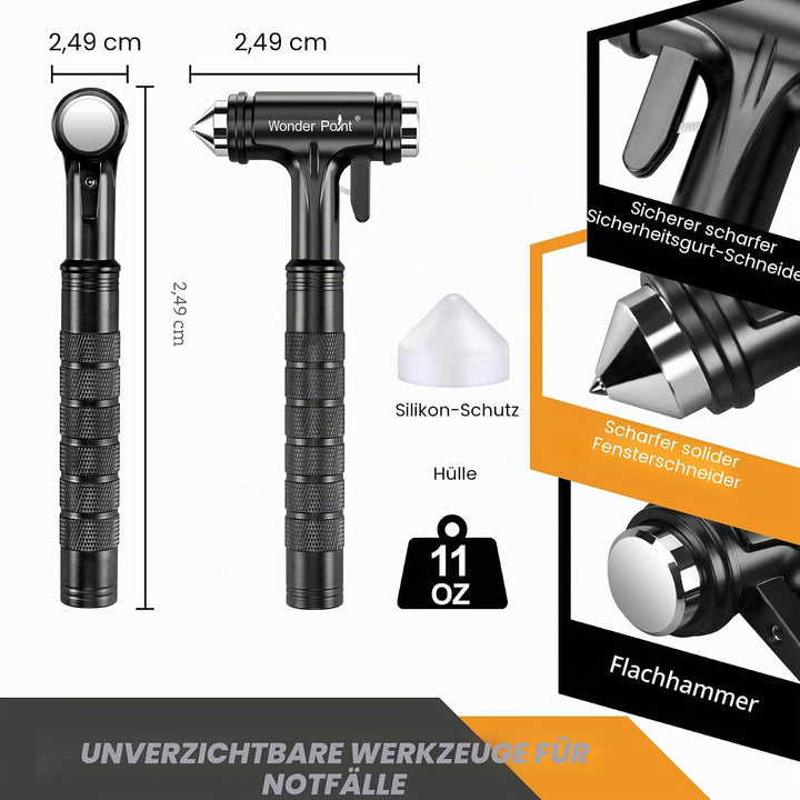 Premium Notfallhammer Auto, 2026 Multifunktions-Gurtschneider Nothammer Schnelle Autorettung mit TÜV