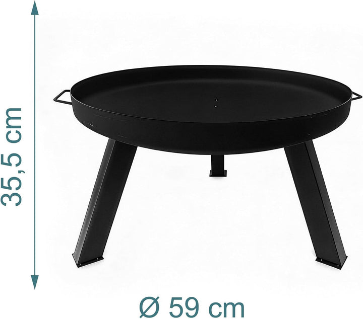 Relaxdays Feuerschale, Ø Schale 59 cm, mit Schürhaken, pulverbeschichteter Stahl, Feuerstelle Garten