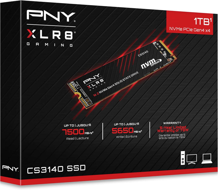 PNY XLR8 CS3140 M.2 NVMe Gen4 x4 Internal Solid State Drive (SSD) 1TB, Lesegeschwindigkeit bis zu 75