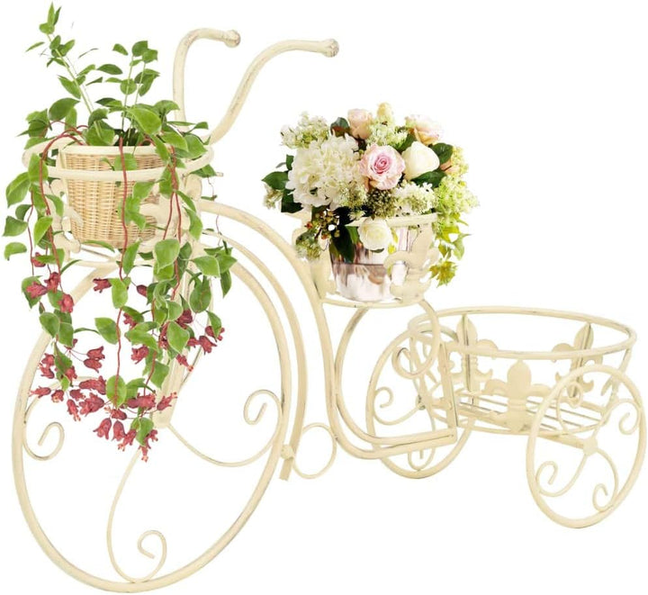 Festnight Blumentreppe Metall Pflanzentreppe Pflanzenst?nder Blumenregal Dekoration Fahrradform Vint