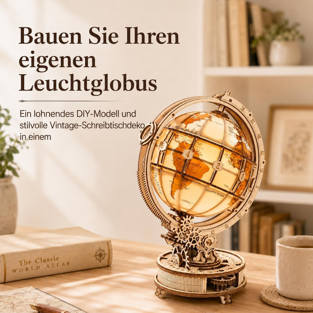 ROKR Holzpuzzle Erwachsene 3D Holz Puzzle Modell Mit Globus Modellbau, 180 Teilen, Luminous Globe