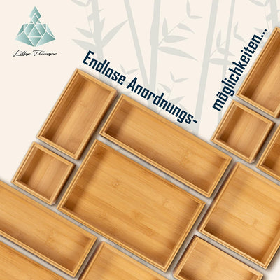 Lilly Things ANTIRUTSCH Bambus Schubladen Ordnungssystem (6 teilig, Holz) Schubladen Organizer Schub