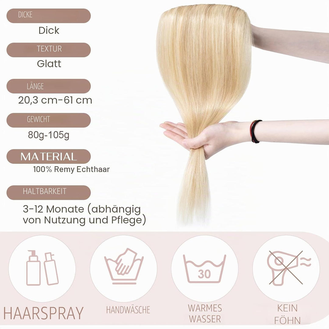 SEGO Haarteil Clip in Extensions Echthaar DICKER Haarverlängerung 1 Tresse 5 Clips Human Hair Glatt