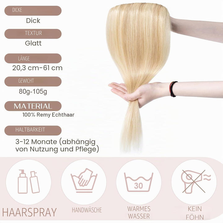 SEGO Haarteil Clip in Extensions Echthaar DICKER Haarverlängerung 1 Tresse 5 Clips Human Hair Glatt