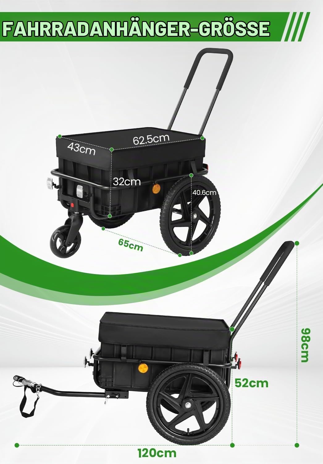 SEPNINE® 2in1 Einkaufstrolley mit 86L Kapazität, Handwagen mit Schiebebügel, bis 40kg belastbar, Tro